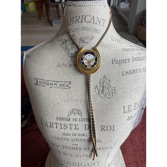 Rare Vintage Elks Lodge Bolo Tie – Western Rope Slide with Deer & Clock - Picture 1 of 5